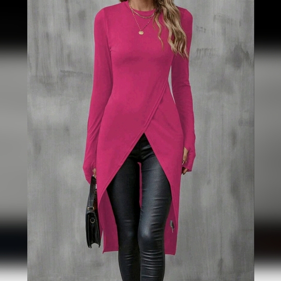 Women Crew Neck Long Sleeve Minimalist Long T-Shirt, Casual - Picture 1 of 5